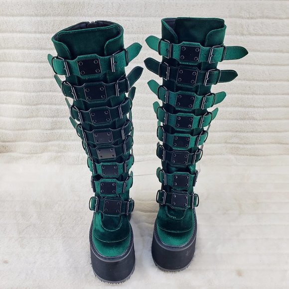 Swing Emerald Green Velvet Goth Punk Multi Strap Platform Restocked - Picture 12 of 14